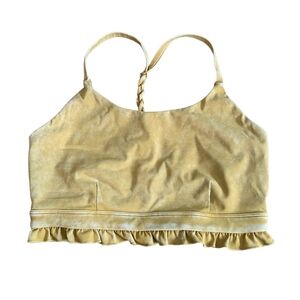 ​JoyLab Yellow Velvet Ruffle Sports Bra Small Braided Straps Acid Wash Gold‎